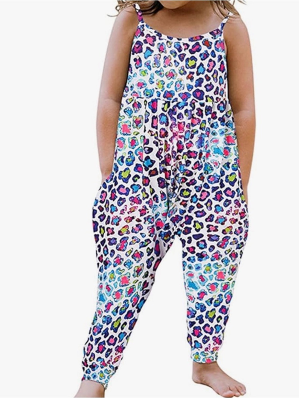 Kids Multicolor Leopard Print Spaghetti-Strap One-Piece Romper size 90/2T